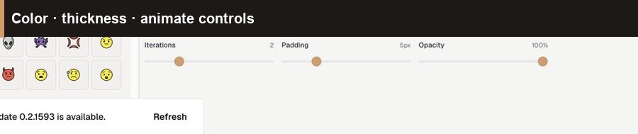 Color · thickness · animate controls for intentional reveals.