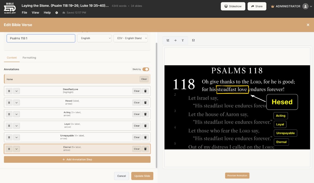 Stepped annotations list — each markup beat is planned, not improvised with a pen.