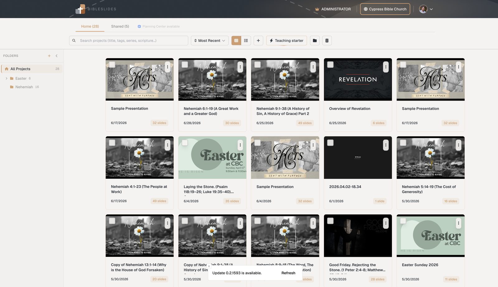 Cloud projects — open the current deck from any machine.