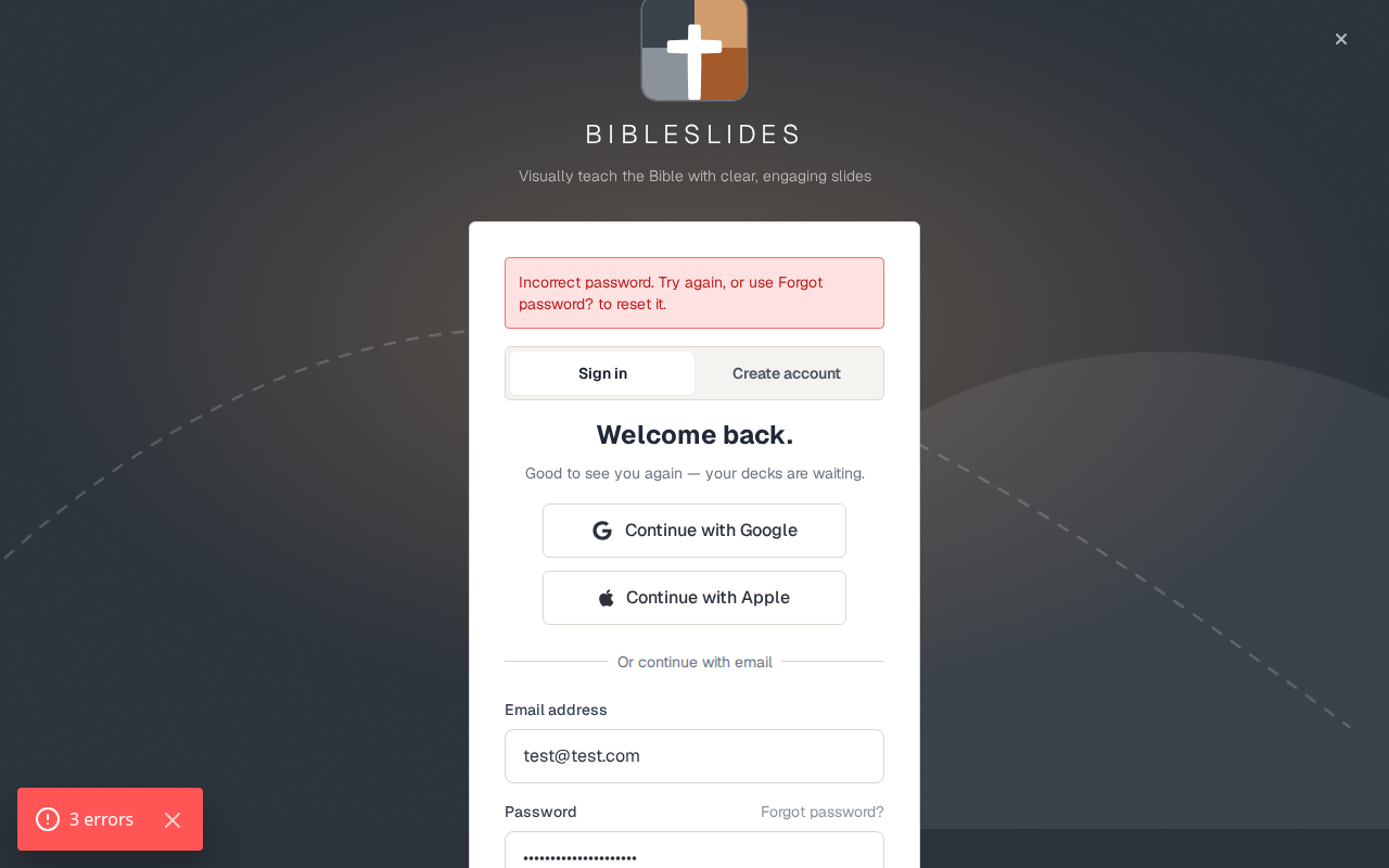 Sign in, after a password the account does not accept