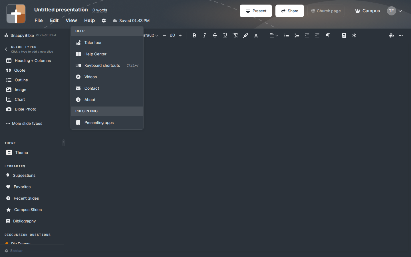 The Help menu, with Help Center