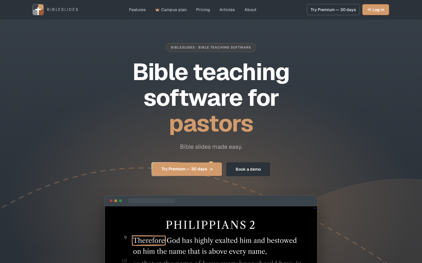 The BibleSlides home page