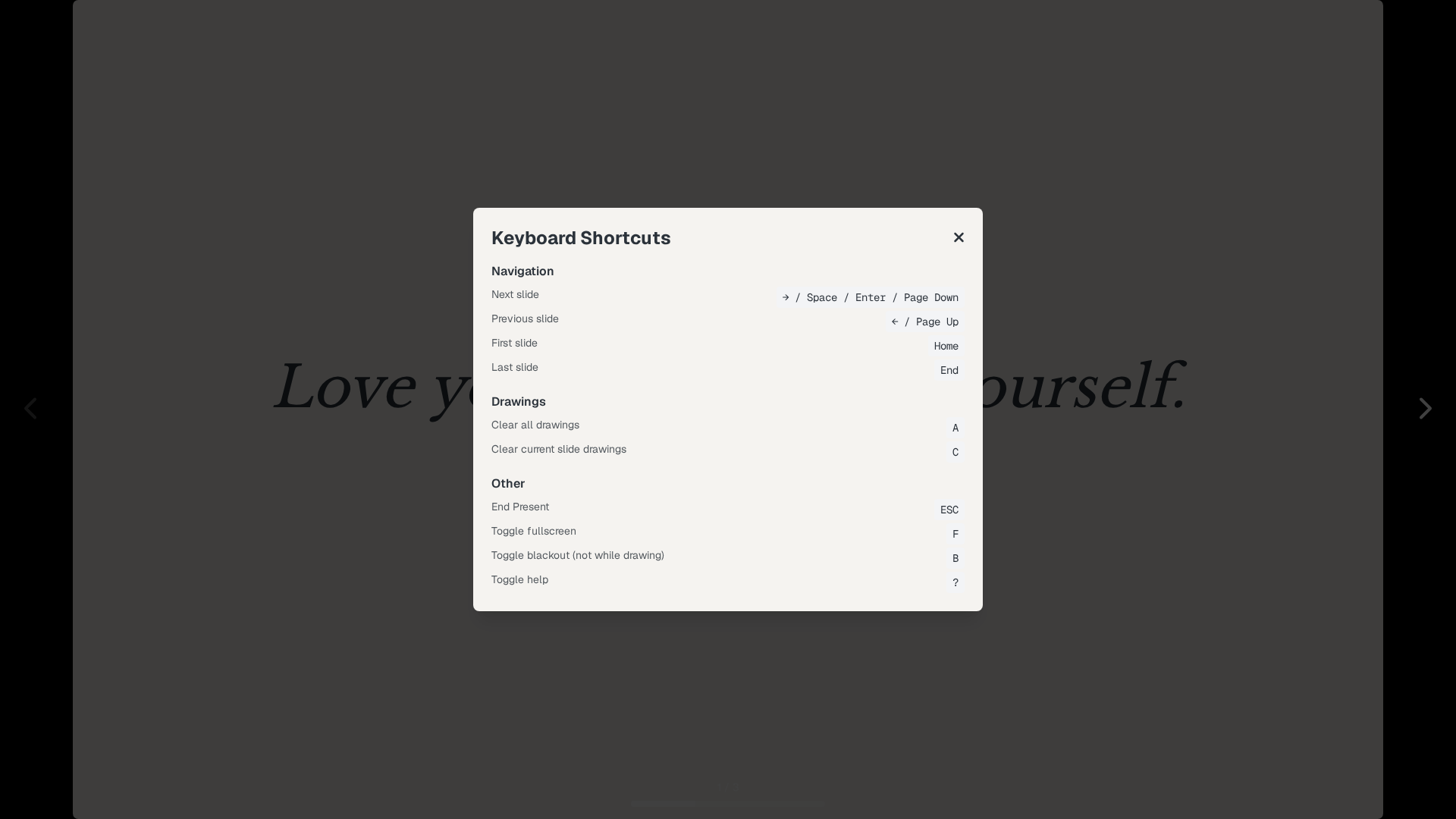 The slideshow help overlay