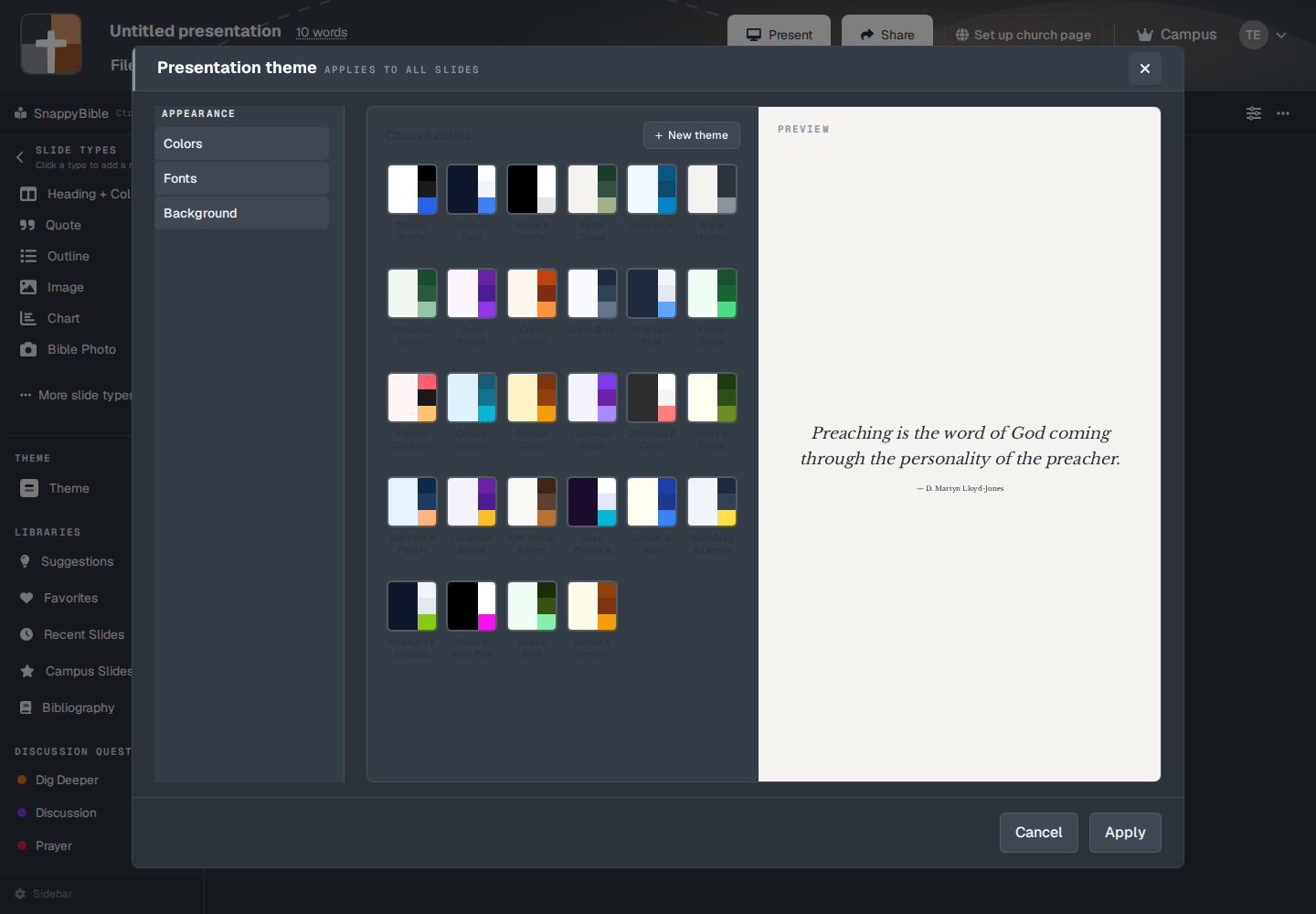 Presentation theme, on Colors