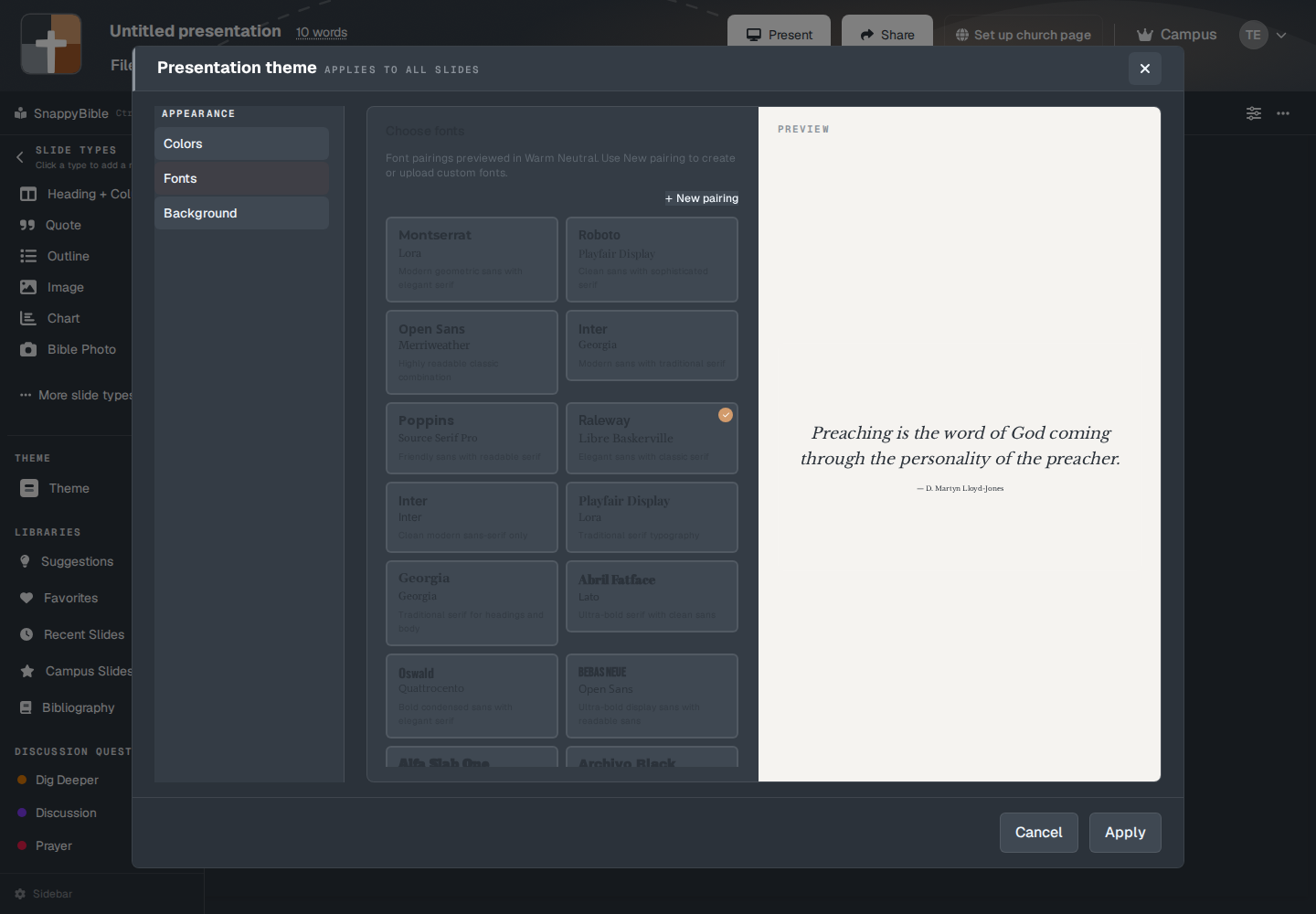 Presentation theme, on Fonts