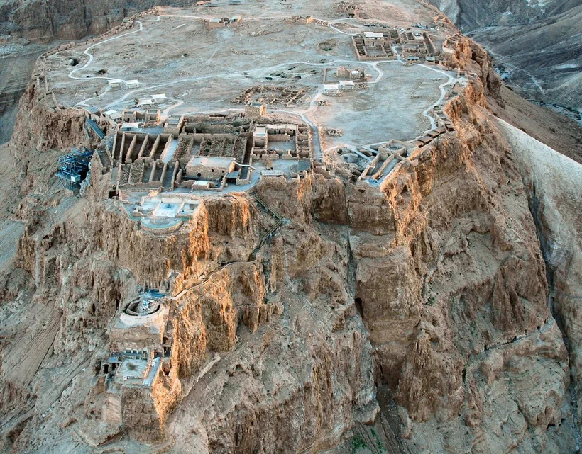 Aerial view of the fortress of Masada above the Judean wilderness